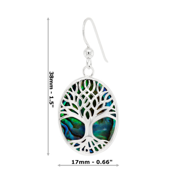 Tree of Life Oval Abalone Sterling Silver Hook Earrings