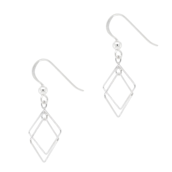 Diamond Offset Wirework Sterling Silver 925 Hook Earrings
