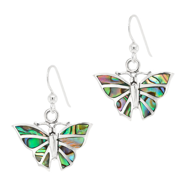 Butterfly Abalone Shell Sterling Silver 925 Hook Earrings