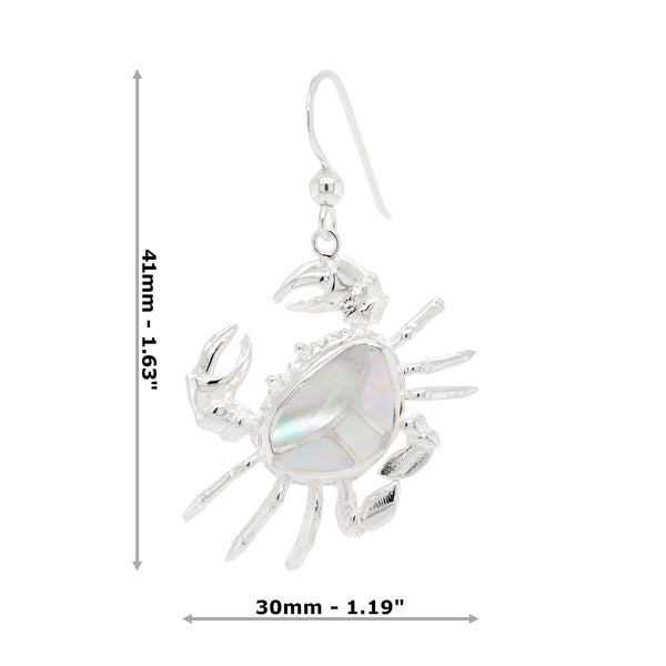 Crab Crustacean Shell Sterling Silver 925 Hook Earrings