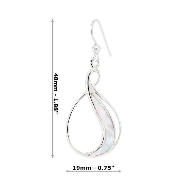 Infinity Asymmetric Drop Cutout Shell Sterling Silver 925 Hook Earrings