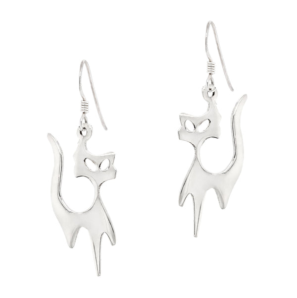 Cat Silhouette Sterling Silver Hook Earrings
