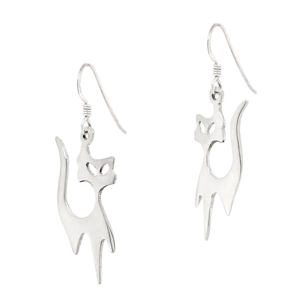 Cat Silhouette Sterling Silver Hook Earrings