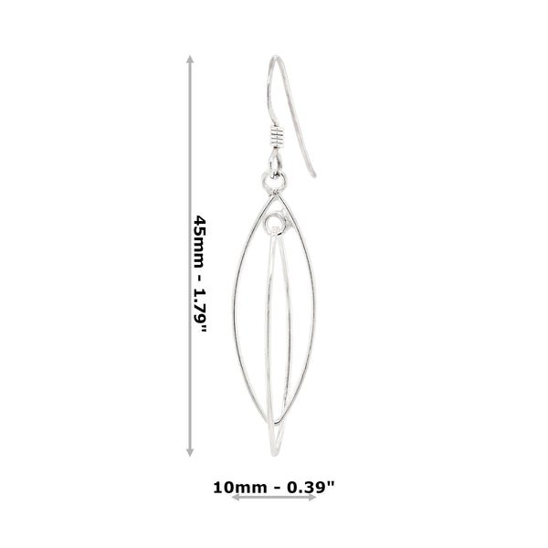Almond Offset Wirework Sterling Silver 925 Hook Earrings
