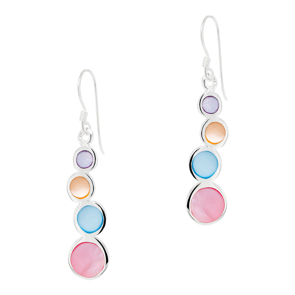 Four Concentric Circle Coloured Shell Sterling Silver 925 Hook Earrings