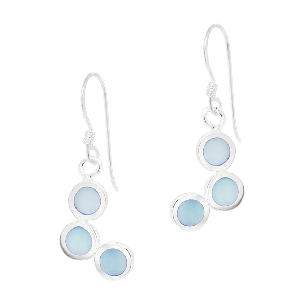 Triple Offset Circles Coloured Shell Sterling Silver 925 Hook Earrings