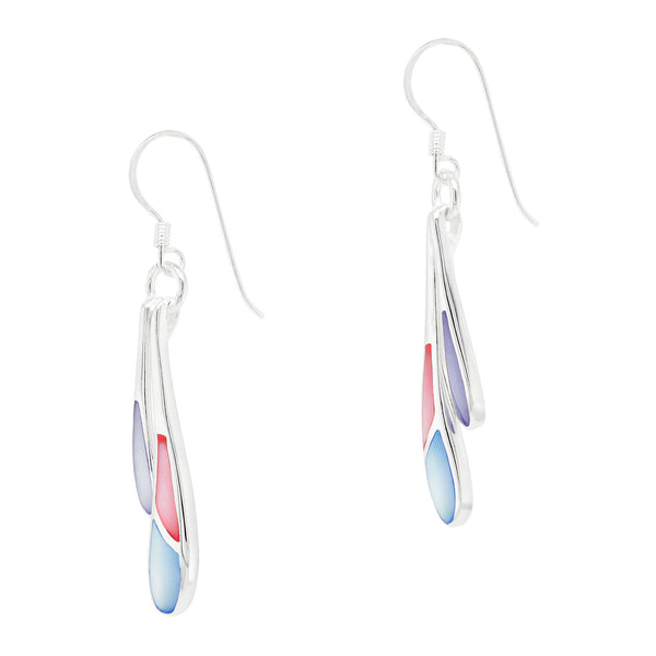 Double Concentric Droplet Coloured Shell Sterling Silver 925 Hook Earrings