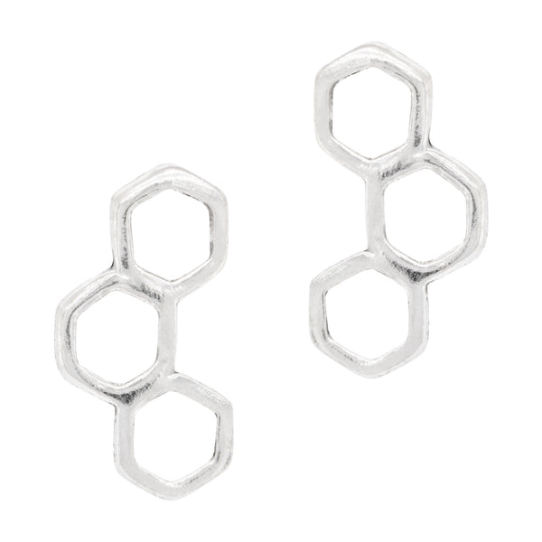 Three Cell Honeycomb Sterling Silver 925 Studs