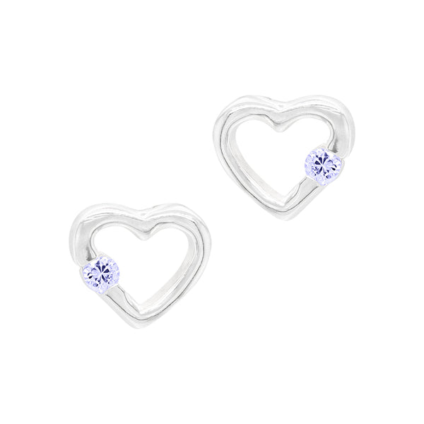 Love Heart Single Cubic Zirconia Sterling Silver 925 Stud Earrings