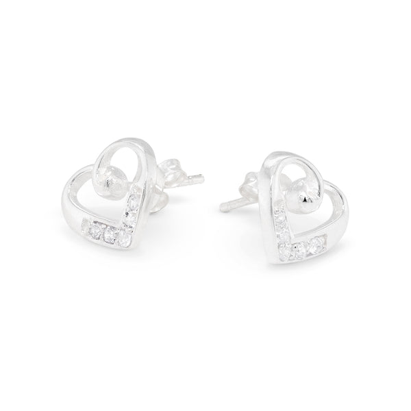 Love Heart Twist Cubic Zirconia Sterling Silver 925 Stud Earrings