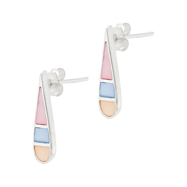 Droplet Coloured Shell Sterling Silver 925 Stud Earrings