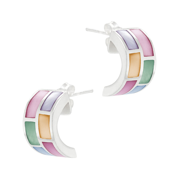 Curved Rectangle Coloured Shell Sterling Silver 925 Stud Earrings