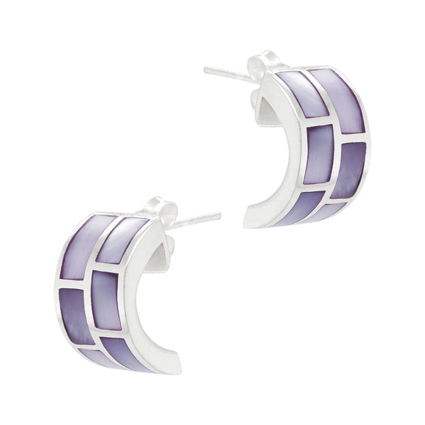Curved Rectangle Coloured Shell Sterling Silver 925 Stud Earrings