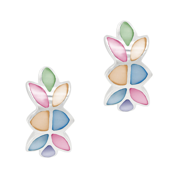 Curved Wreath Coloured Shell Sterling Silver 925 Stud Earrings