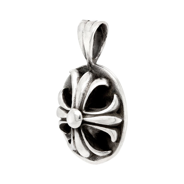 Fleur De Lis Cross Oval Sterling Silver 925 Pendant