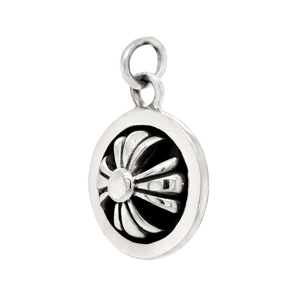 Fleur De Lis Cross Round Sterling Silver 925 Pendant