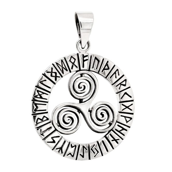 Norse Viking Runes Triskeles Sterling Silver 925 Pendant