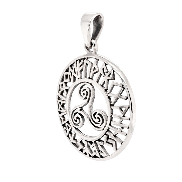 Norse Viking Runes Triskeles Sterling Silver 925 Pendant