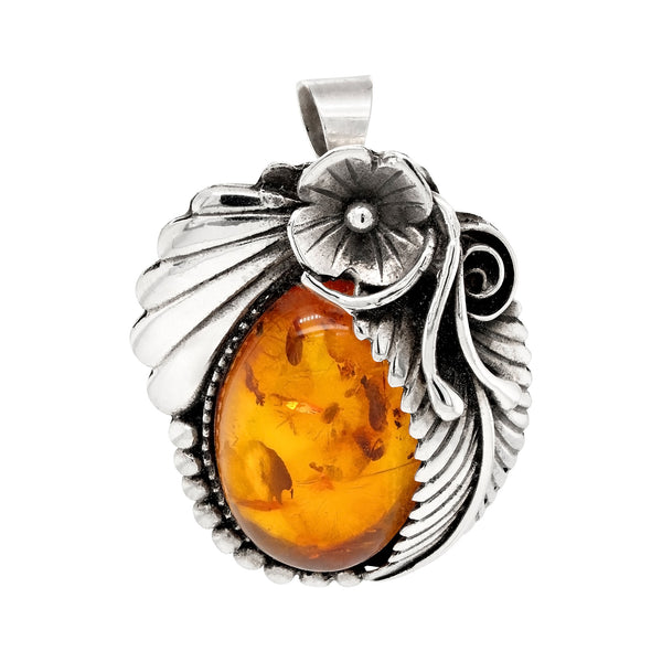 Amber Art Nouveau Sterling Silver 925 Pendant Brooch