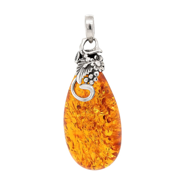 Amber Large Droplet Sterling Silver 925 Pendant