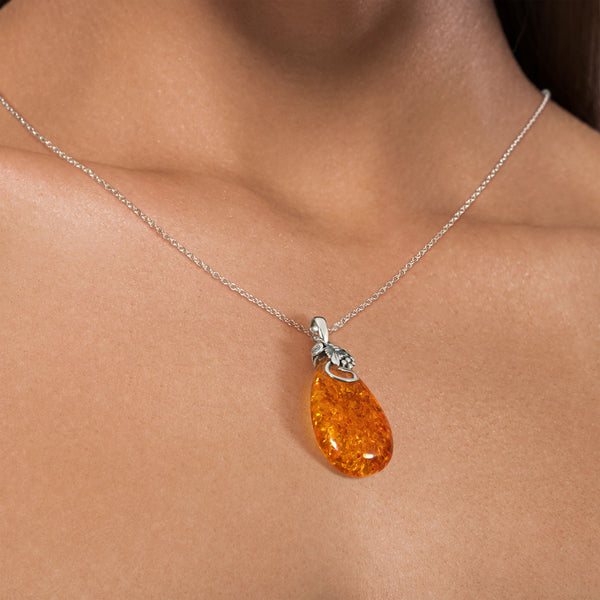 Amber Large Droplet Sterling Silver 925 Pendant