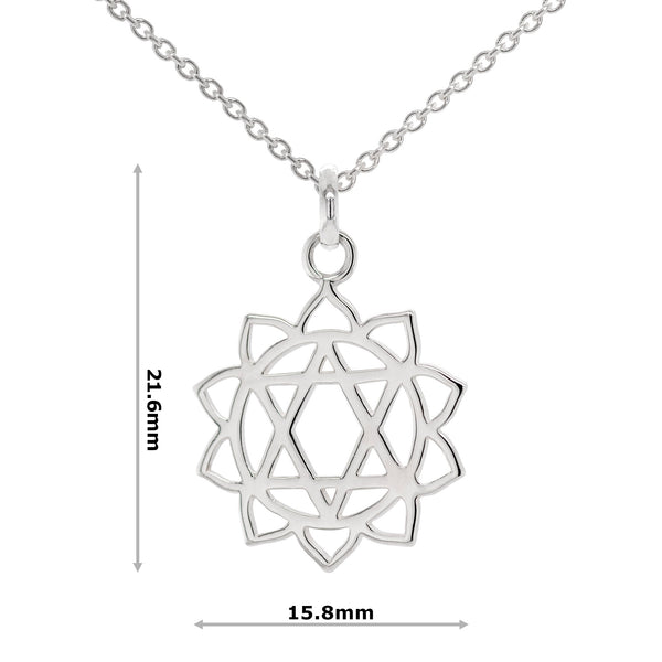 heart chakra mandala silver pendant and 500mm adjustable chain necklace