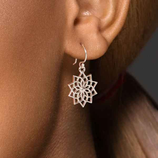 925 sterling silver open lotus flower hook earrings