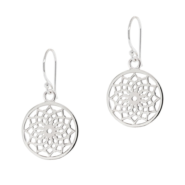 925 sterling silver open lotus flower mandala hook earrings