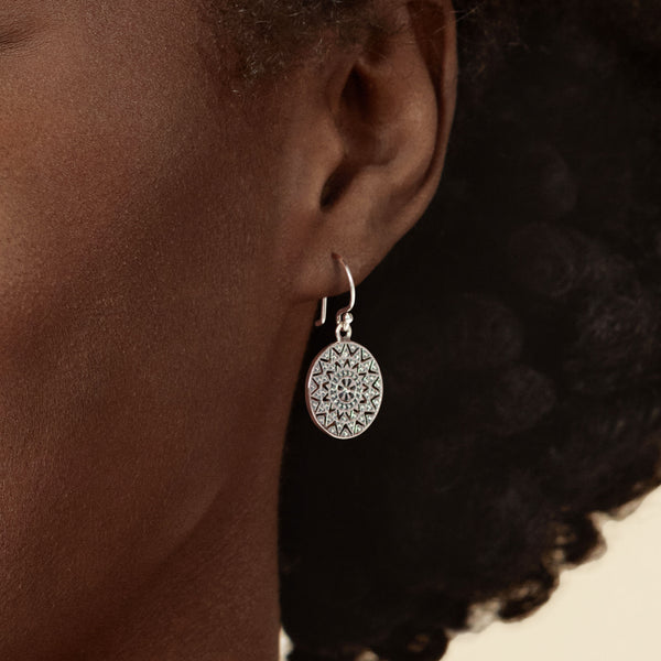 925 sterling silver ethnic sun mandala hook earrings