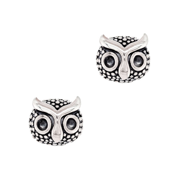 925 sterling silver oxidised owl stud earrings