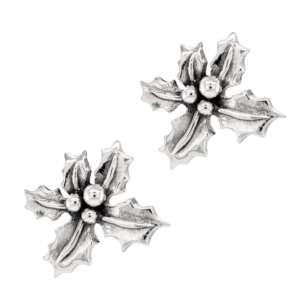 925 sterling silver holly berries stud earrings