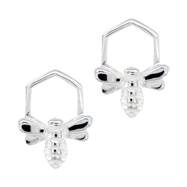 925 sterling silver bee honeycomb stud earrings