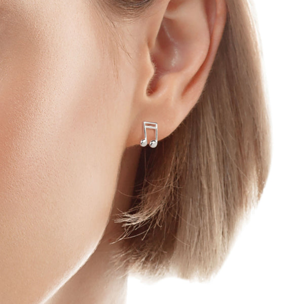 925 sterling silver two quaver music note stud earrings
