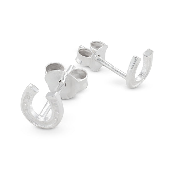 925 sterling silver good luck horseshoe stud earrings
