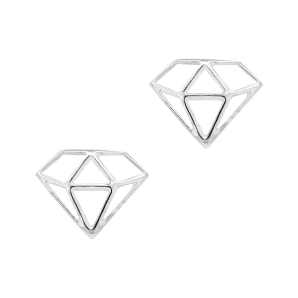 925 sterling silver diamond shape openwork stud earrings