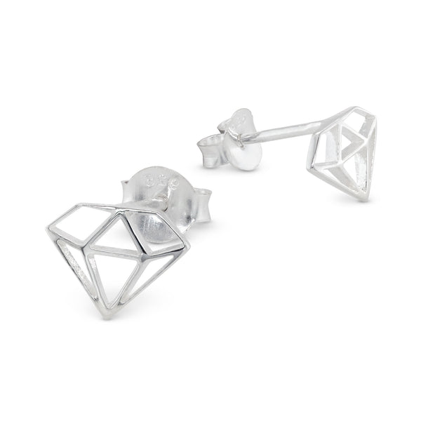 925 sterling silver diamond shape openwork stud earrings