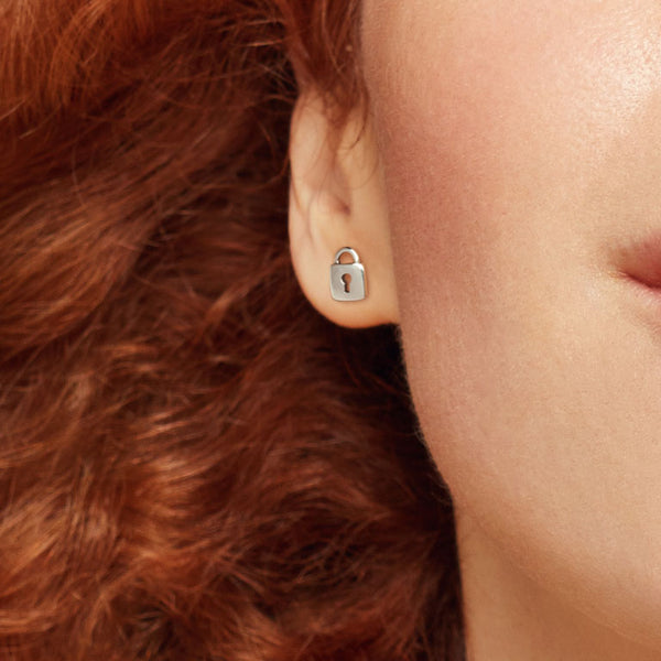 925 sterling silver lock heart key stud earrings