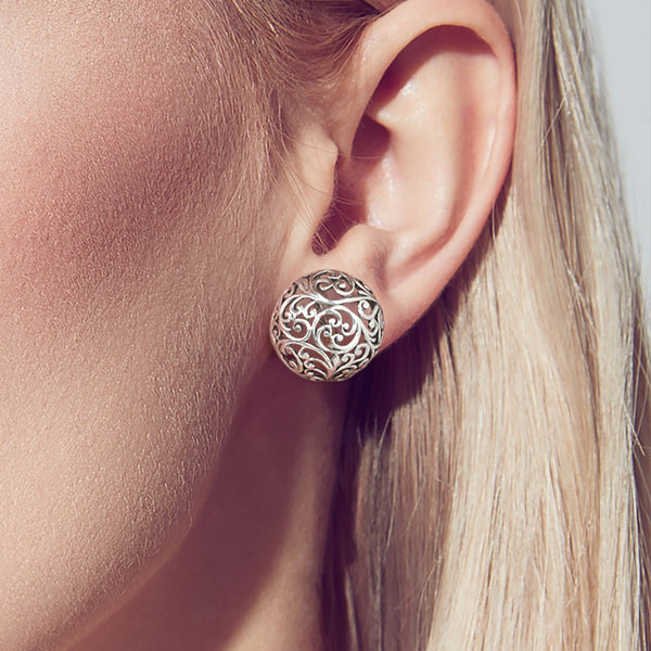 925 sterling silver half sphere filigree stud earrings