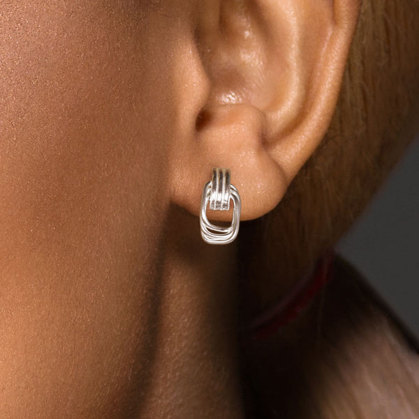 925 sterling silver trio hoop stud earrings