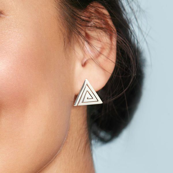 925 sterling silver triangle spiral cut stud earrings