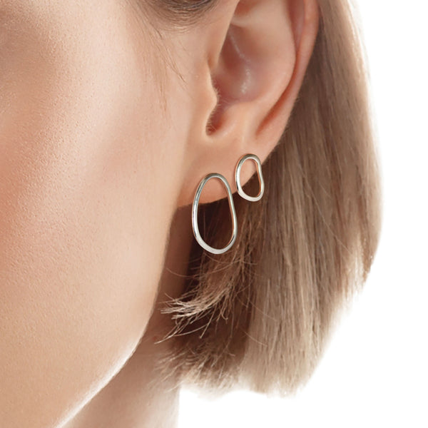 925 sterling silver irregular oval stud earrings