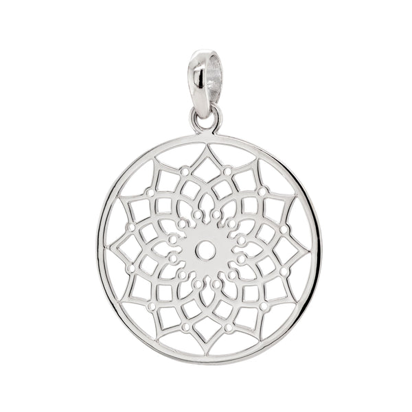 925 sterling silver open lotus flower mandala pendant