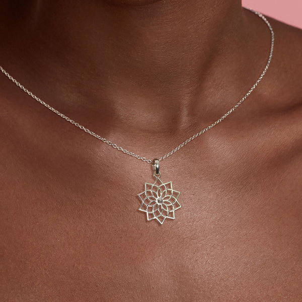 925 sterling silver open lotus flower pendant