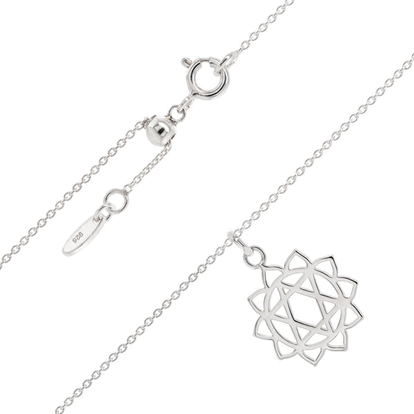 heart chakra silver pendant and 500mm adjustable chain necklace