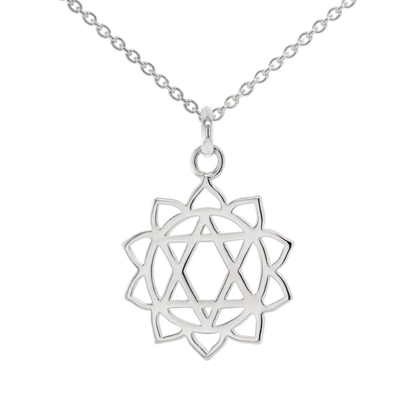 heart chakra silver pendant and 500mm adjustable chain necklace