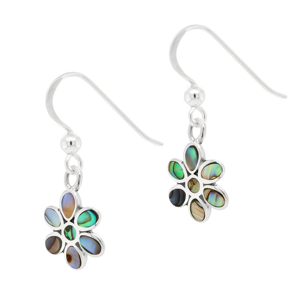 Flower Six Petal Abalone Shell Sterling Silver 925 Hook Earrings