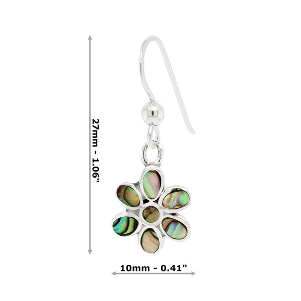 Flower Six Petal Abalone Shell Sterling Silver 925 Hook Earrings