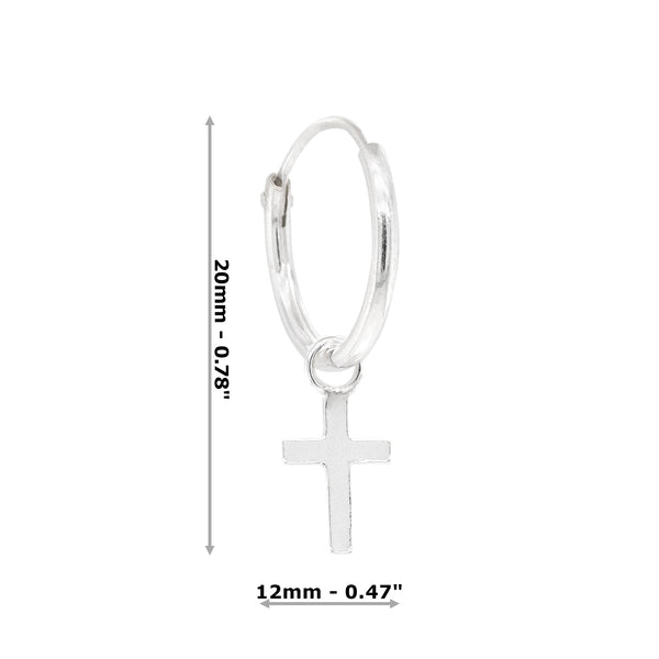 Crucifix Cross Sterling Silver Hoop Earrings