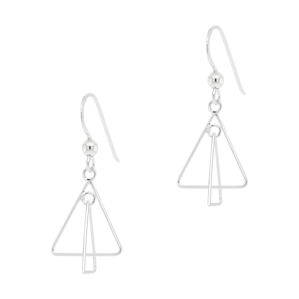 Triangular Offset Wirework Sterling Silver 925 Hook Earrings