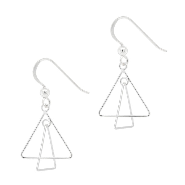 Triangular Offset Wirework Sterling Silver 925 Hook Earrings